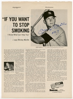 Mickey Mantle Signed and Inscribed Advertising Page (PSA/DNA Mint 9)